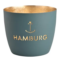 Windlicht Madras Hamburg Anker windsorblau-goldfarben