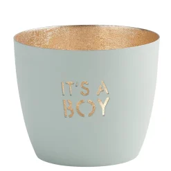 Windlicht Madras It's a boy pastellblau-goldfarben mittel