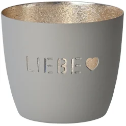Windlicht Madras Liebe mit Herz grau-goldfarben