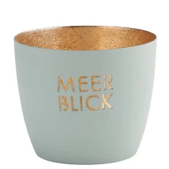 Windlicht Madras Meerblick pastellblau-goldfarben mittel