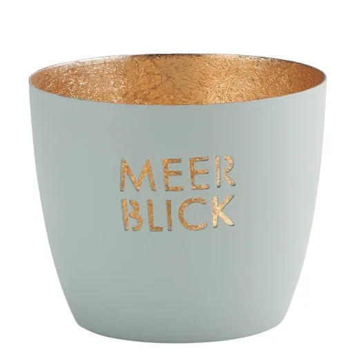 Windlicht Madras Meerblick pastellblau-goldfarben mittel