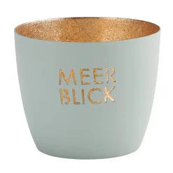 Windlicht Madras Meerblick pastellblau-goldfarben mittel