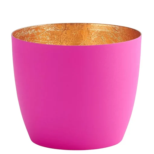 Windlicht Madras neonpink-goldfarben mittel