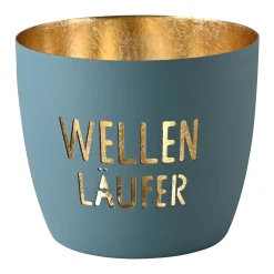 Windlicht Madras Wellenläufer puderblau-goldfarben mittel