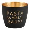 Windlicht Pasta la vista baby! schwarz-goldfarben mittel