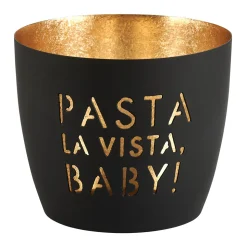 Windlicht Pasta la vista baby! schwarz-goldfarben mittel