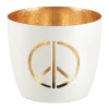 Windlicht Peace weiß-goldfarben mittel